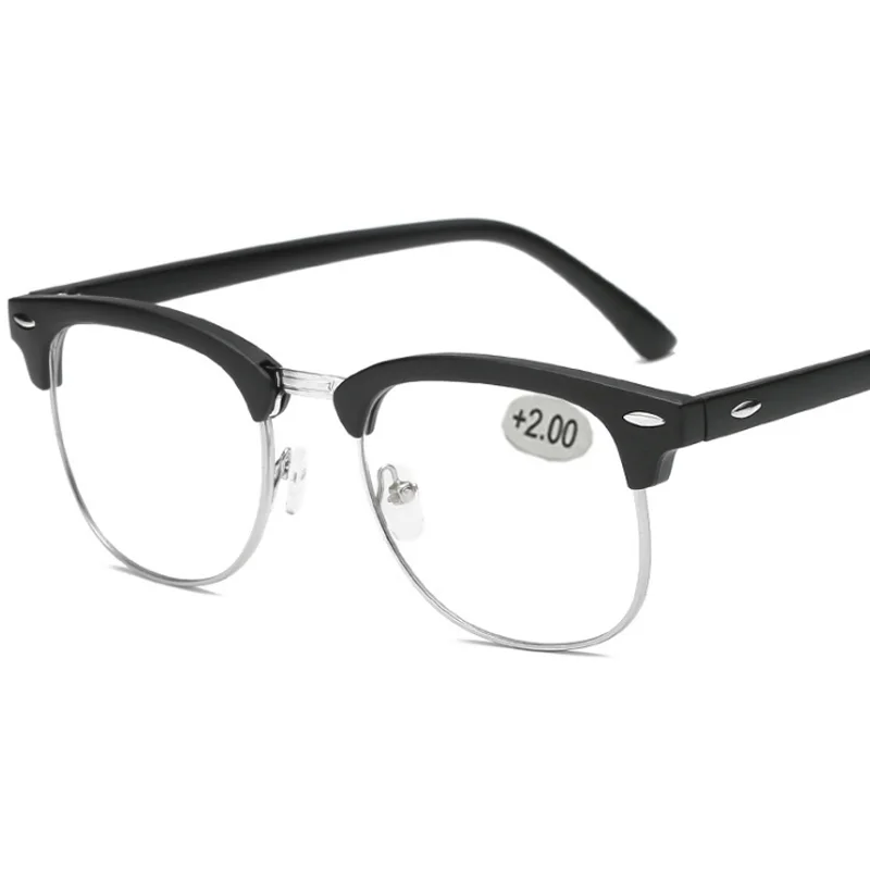 matte silver frame Металлические очки для чтения с полуоправой, очки для дальнозоркости, мужские и женские очки дальнего видения с прочностью+ 0,5+ 0,75+ 1,0+ 1,25 до+ 4,0 - Цвет оправы: matte silver frame