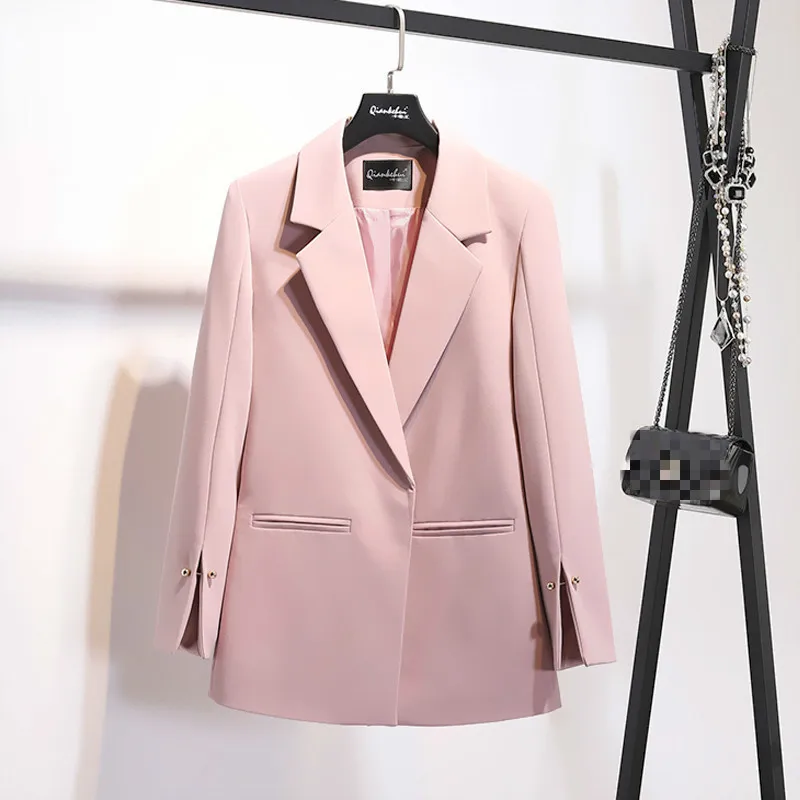 

LANMREM 2019 Spring New Pattern Coat Notched Collar Spilt Sleeve Pearls Decoration Pocket Ladies Fashion Blazer BC031