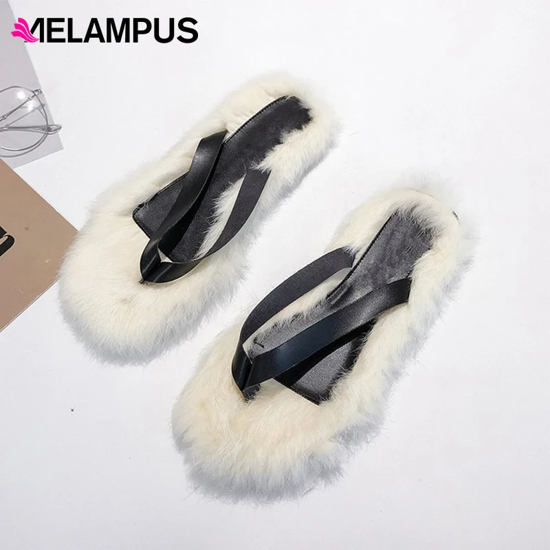 Модные тапочки их меха под кролика на плоской подошве; меховые тапочки; Zapatos De Mujer Ins; шлепанцы; женские Тапочки