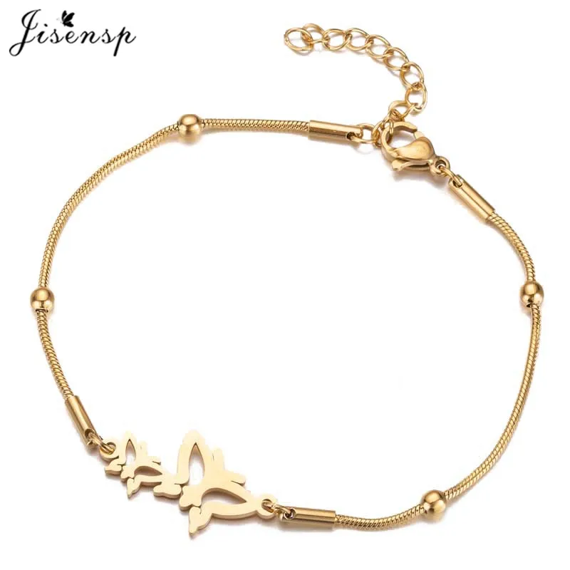 

Jisensp Trendy Jewelry Stainless Steel Snake Chain Animal Bracelets for Women Gold Butterfly Charm Bracelet Femme Wedding Gift