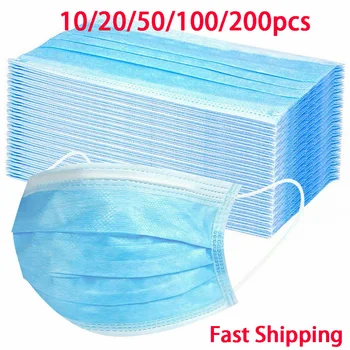 

10pcs/50Pcs/100pcs Mask Disposable Non-woven Melt Blown 3 Layer Ply Filter Mask mouth Face mask Breathable Earloops Masks Adult