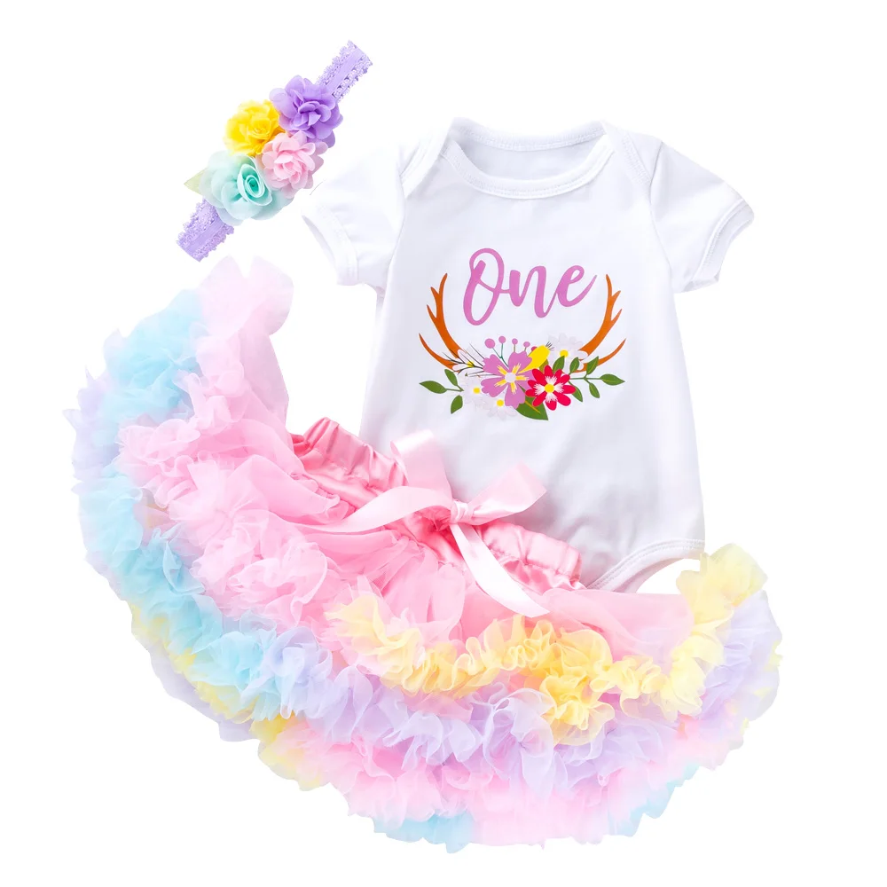Комплект с юбкой с принтом из 3 предметов; комбинезон для новорожденных девочек; Одежда для младенцев; одежда принцессы для маленьких девочек; подарки на день рождения - Цвет: Z912