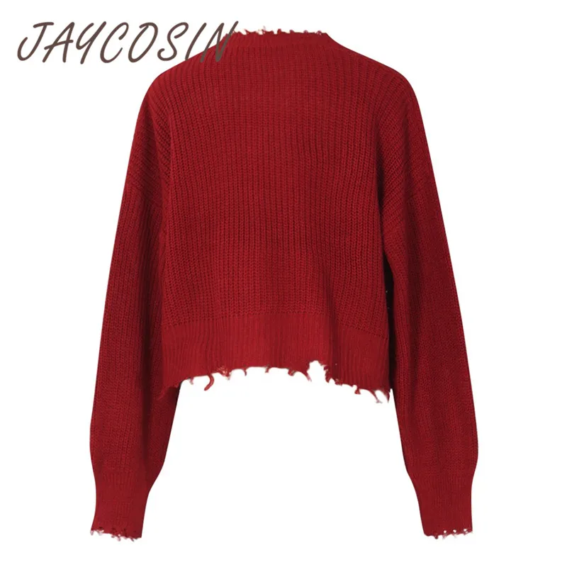 JAYCOSIN Женская одежда, укороченные свитера и пуловеры с кисточками, женские свитера, вязаный свитер с длинным рукавом, женский зимний топ