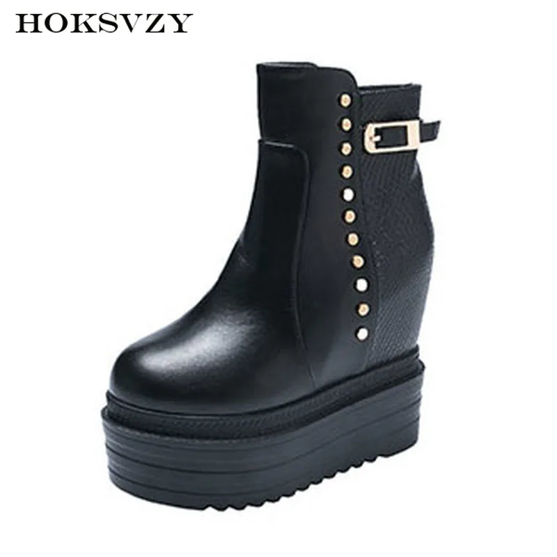 HOKSVZY Women Platform Round Toe Boot Women Fashion Shoes Slope-heel Liuding Shoes High-heel Shoes JXQ-800-2