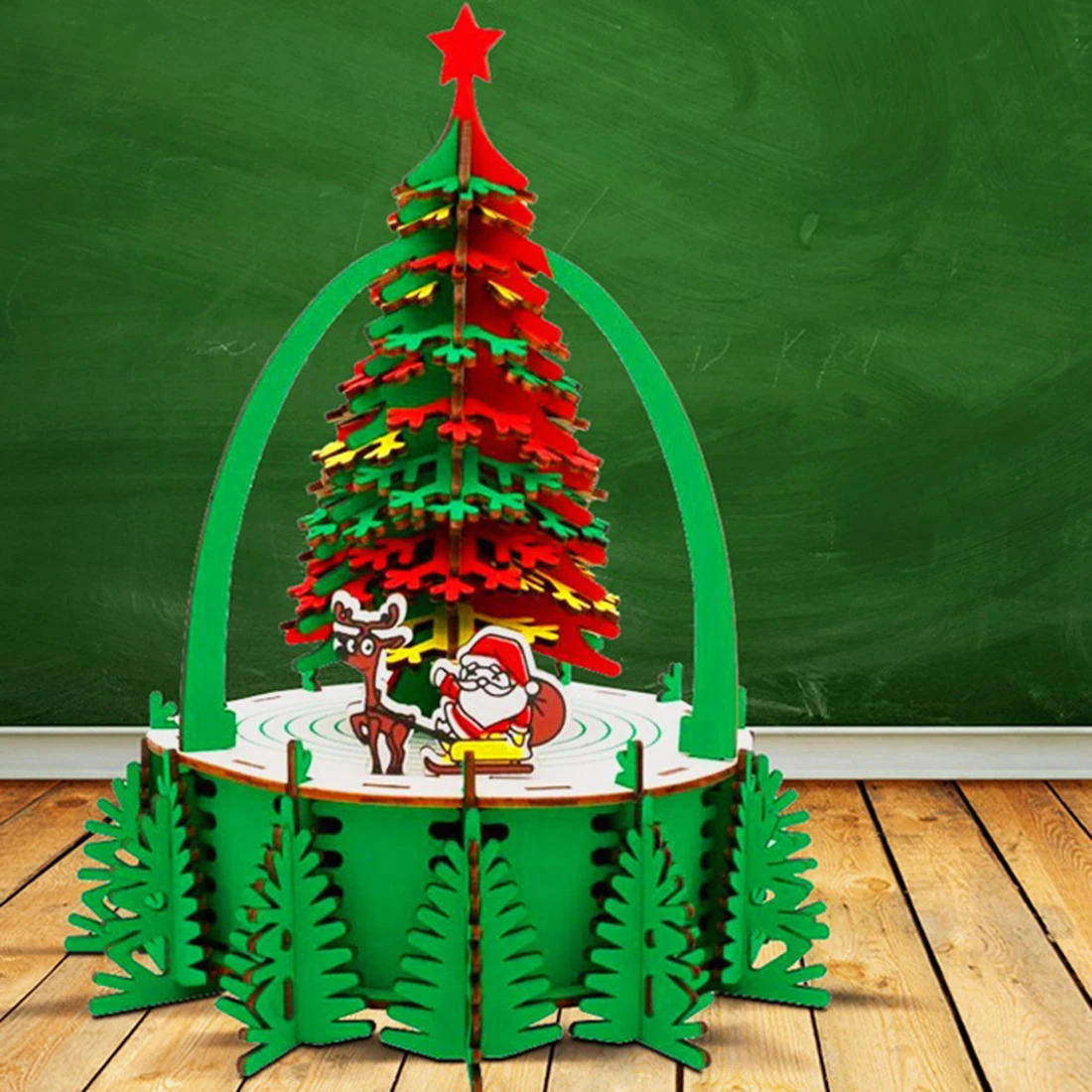 4Pcs DIY 3D Wooden Christmas Assembled Toy Simulation Christmas Craft Gift 2