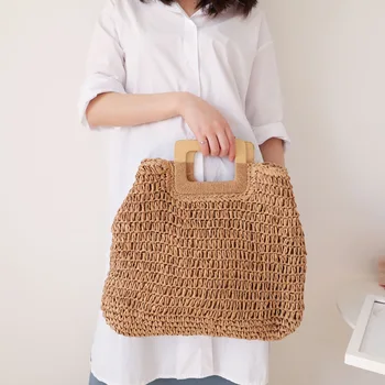 

Designer Woven Women's Handbag Bohemian Straw Bag Summer Large Capacity Beach Bag Handmade Female Retro Knitting Top-handle Tote