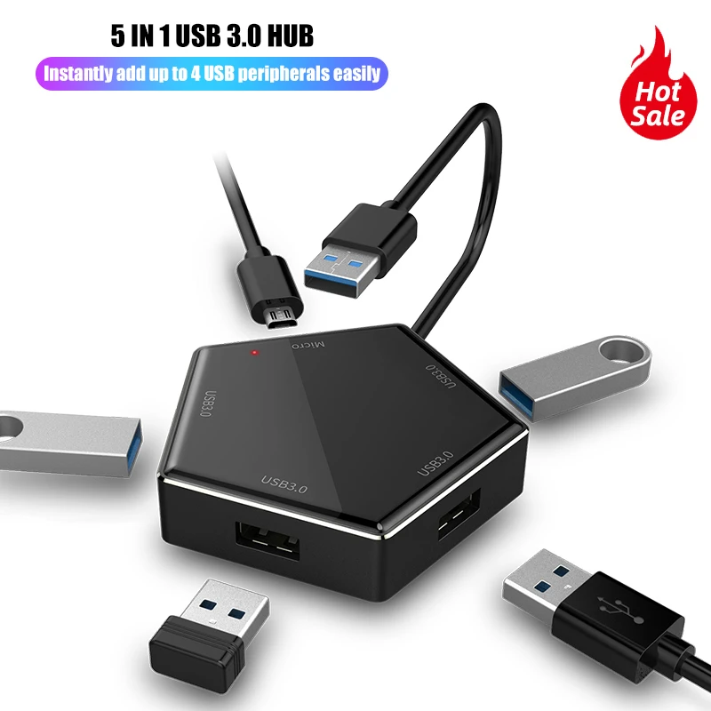 

5 In 1 USB 3.0 Hub For Laptop Adapter PC Computer USB Charge Hub 5 Ports Notebook Splitter Micro-USB Dell Lenovo Accessories