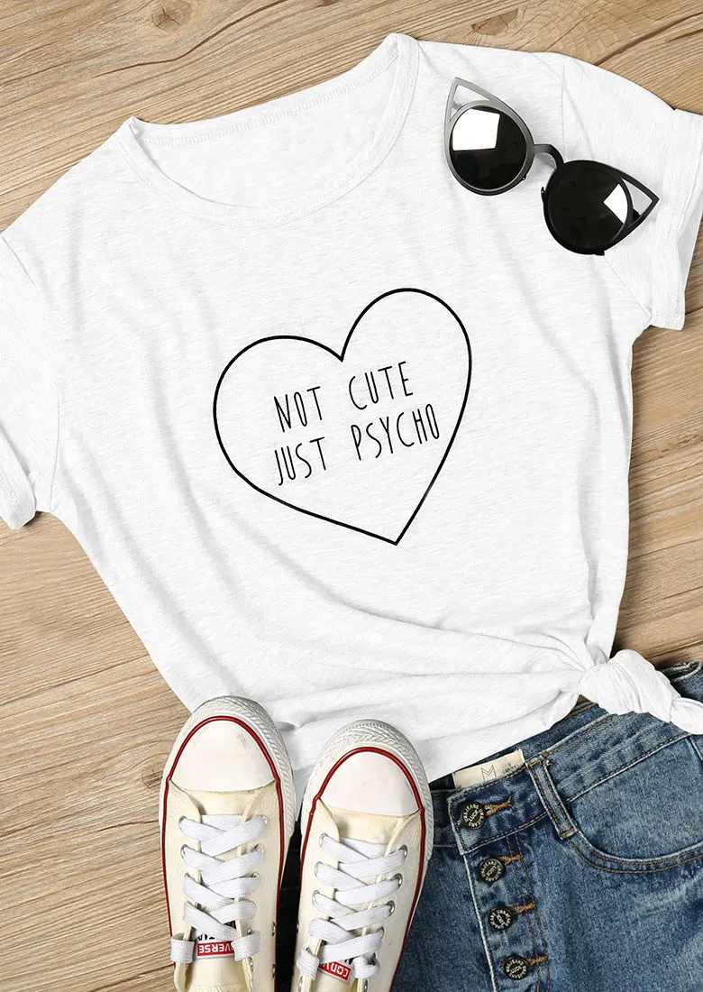 

Top Women Fashion Camisetas Tumblr Grunge Aesthetic T Shirt Not Just Psycho Heart T-Shirt Funny Graphic Slogan Tees 90s