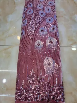 

(5yards/lot) Sequin embroidery African french lace tulle fabric lovely Nigerian national sewing evening gown dress high quality