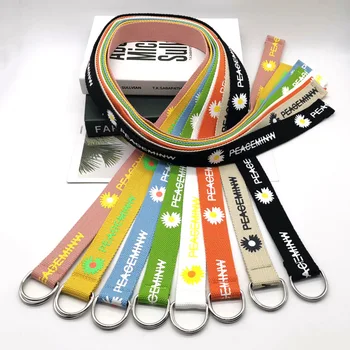 

Casual Woman Belt Gothic Harajuku Street Belts Canvas Punk Letters Printed Decoration Loop Shaped Mental Buckle Jeans Waist Belt