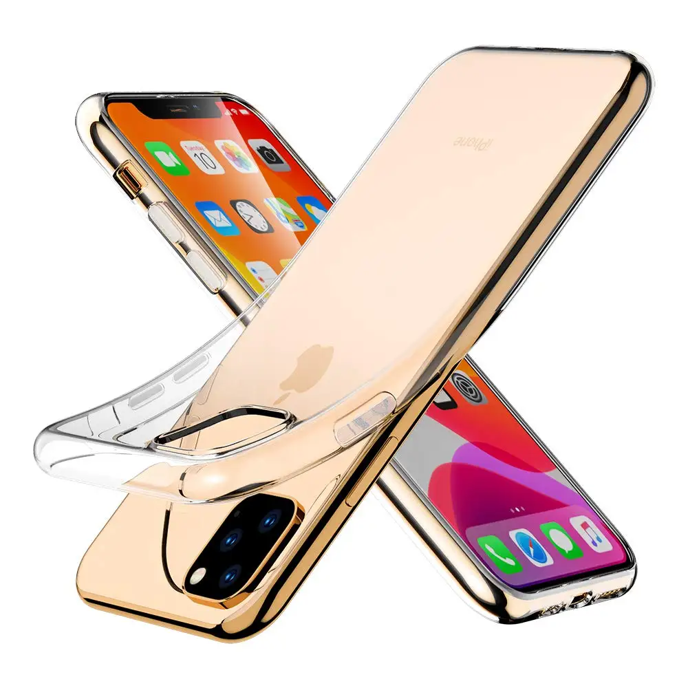 Для iPhone 11 Pro Max 11 Pro Чехол, ультра тонкий прозрачный мягкий Премиум гибкий хромированный бампер прозрачный ТПУ задняя крышка - Цвет: Прозрачный