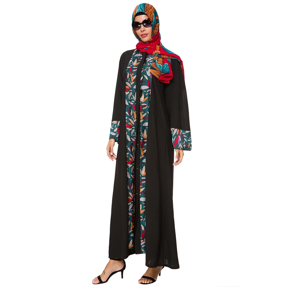 Элегантный принт в мусульманском стиле abaya Макси платье кардиган полная длина длинный халат платья кимоно Jubah ИД Рамадан Кафтан Исламская одежда
