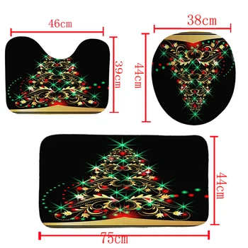 

4PCS Modern Christmas Pattern Shower Curtain Set Mat Toilet Cover Shower Curtain Bath Seat Covers For Bathroom Decor PAK