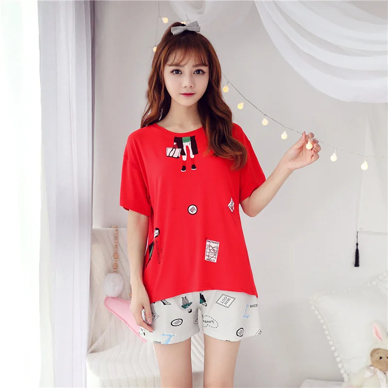 

[[Jun xin]] 801 Pajamas Women's Summer Fresh Students Summer Cute Short Sleeve Hipster Set