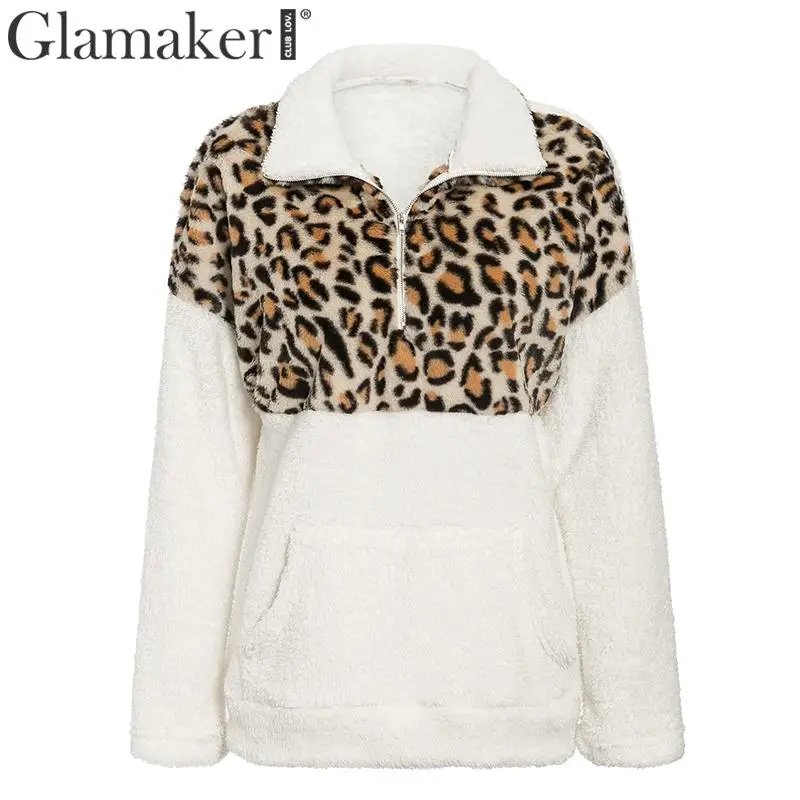 Glamaker лоскутное флисовое пальто с животным принтом для женщин с заниженным плечом с длинным рукавом и стоячим воротником пуловер женский Осень Зима толстовка