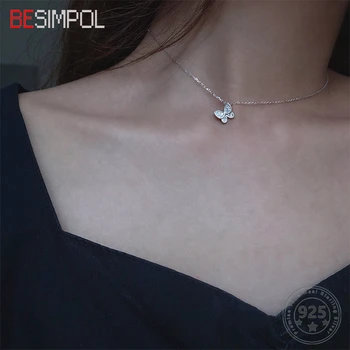 

Genuine 925 Sterling Silver Butterfly Necklace Elegant Zircon Choker Necklace For Women Party Female Luxury Fine Jewelry Gifts