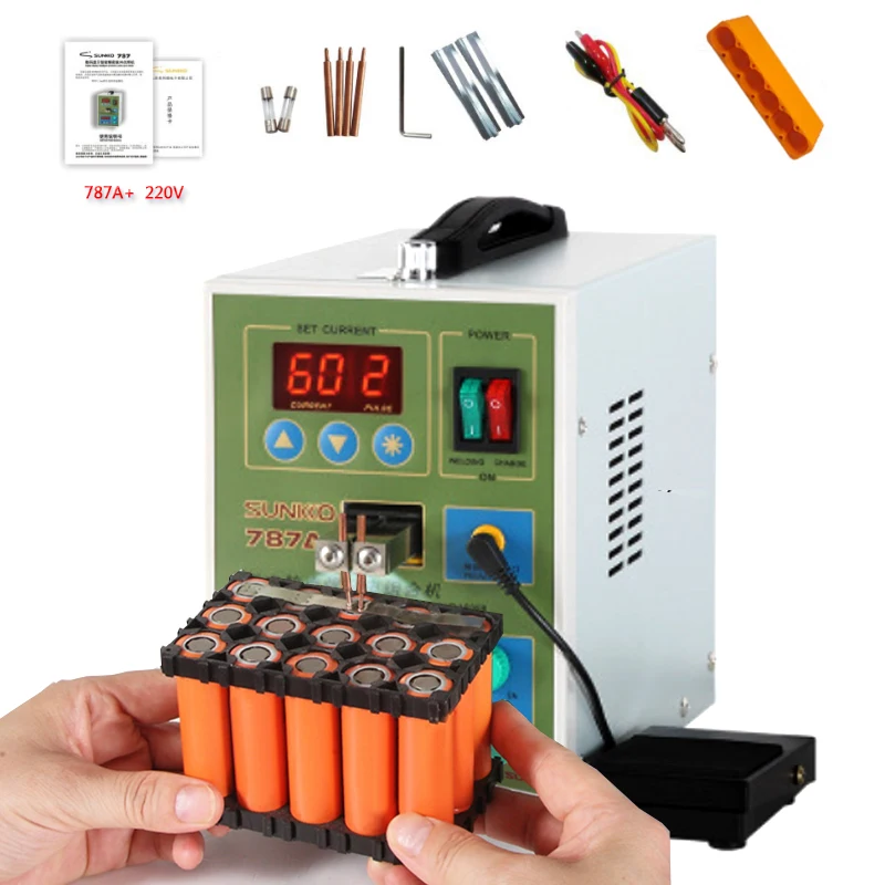 SUNKKO 787A + spot welder 220V 1.5kw LED double pulse test 18650