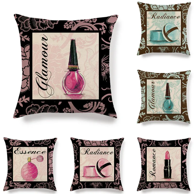 45 Nail Polish Pillow Case Linen Throw Flower Background Pillow Case Linen Throw