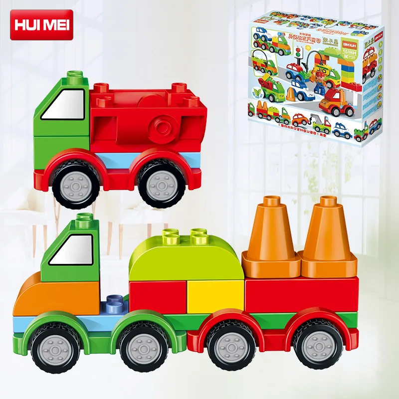 

Hui mei Building Blocks Assembled Toy Car Building Blocks 2-6-9-Year-Old Children Large Particles Building Blocks Fight Inserted