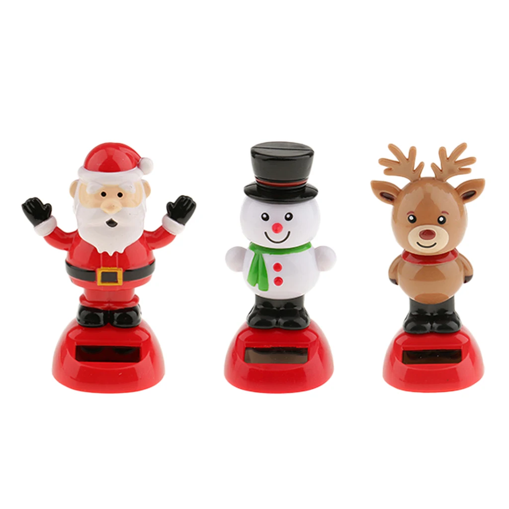 3Pcs Solar Car Dashboard Bobbling Shaking Nodding Toy Snowman Reindeer Santa Claus Bobblehead Toy for Kids Gift Xmas Gift