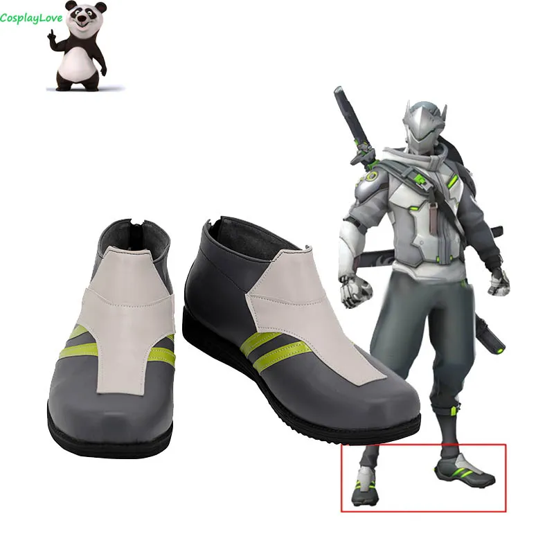 

OW Game 2 Shimada Genji Gray Shoes Cosplay Long Boots Leather Custom Made For Party Christmas Halloween