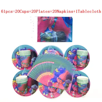 

Magic Hair Elf Cartoon Troll Theme Tableware Birthday Party Decoration Disposable Cup Plate Napkins Tablecloth Mickey Party Set