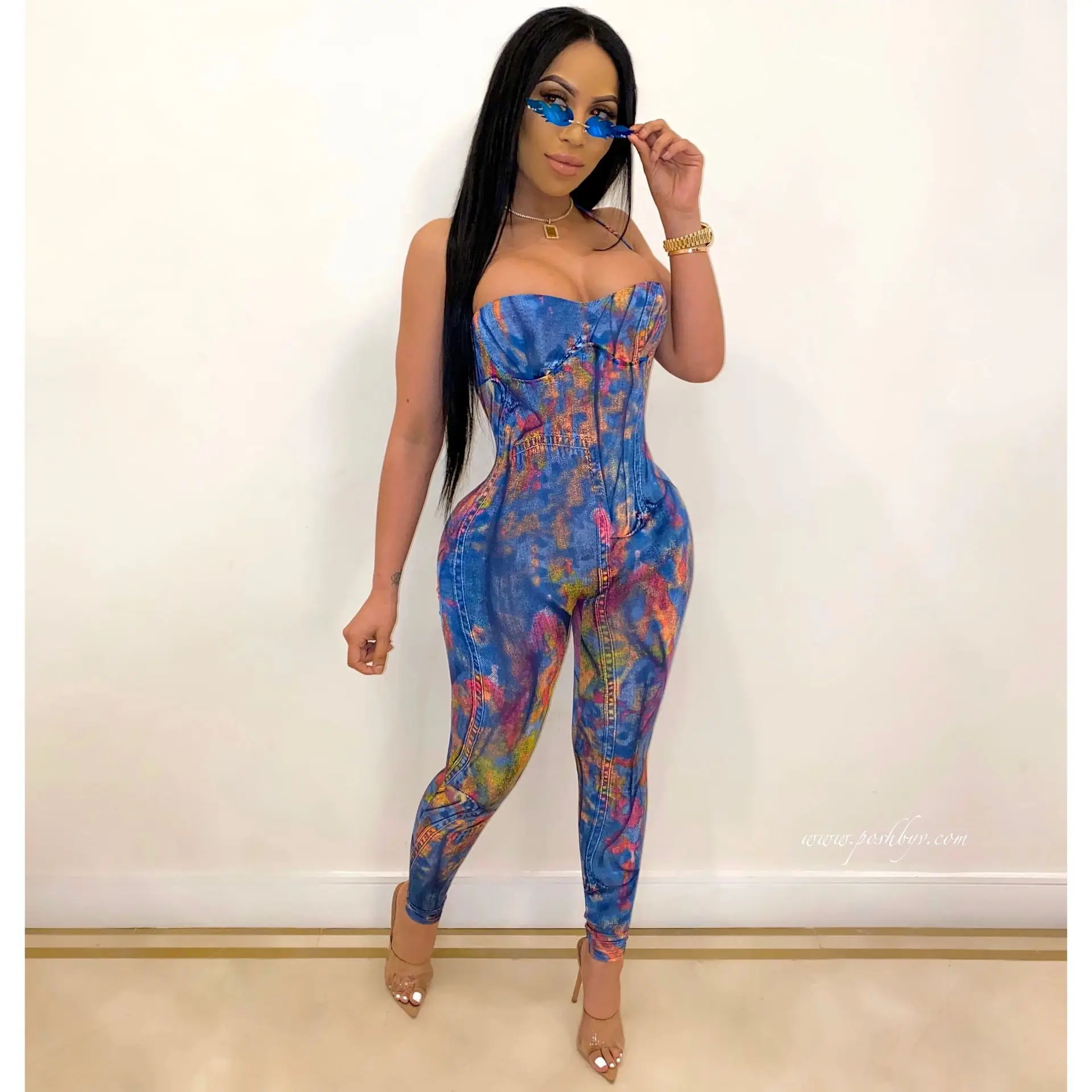 blue bodycon jumpsuit