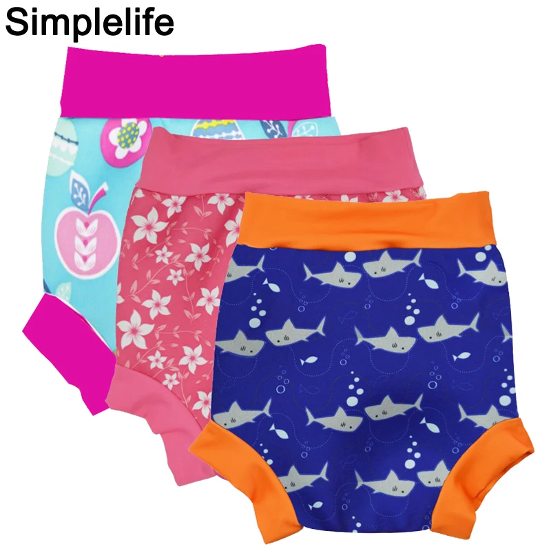 Pañal de baño para bebé de 3 tamaños diferentes, pañal reutilizable ropa de poliéster para nadar, pantalones para piscina de cintura alta, pañales lavables
