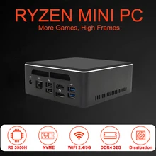 Amd nuc mini computador ryzen r5 3550h r7 2700u vega gráfico 2 * ddr4 m.2 nvme + 2.5 sata sata gaming pc windows 10 4k hdmi2.0 dp ac wifi