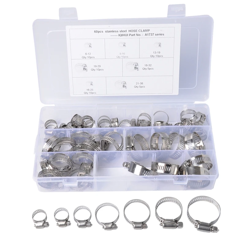Hose Clamp 60 Pcs Adjustable 8 38mm Range Stainless Steel Worm Gear Hose Clamps Assortment Kit for Plumbing, Automotive|Hoses & Clamps|   - AliExpress