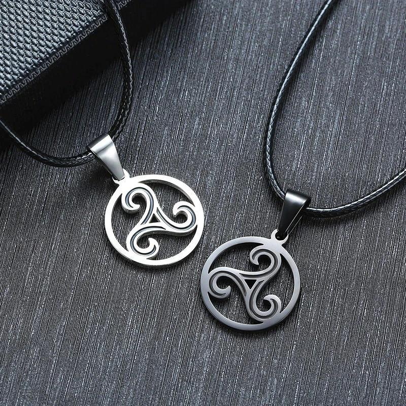 

TRISKELE MEN NECKLACE STAINLESS STEEL TRISKELION TRIPLE SPIRAL PENDANT JEWELRY GIFTS FOR ATHLETES