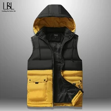 Зимний Мужской Жилет Повседневный Жилет С Капюшоном Лоскутная Осенняя Мужская Теплая Ветрозащитная Куртка Без Рукавов Шапка Съемный Хлопок