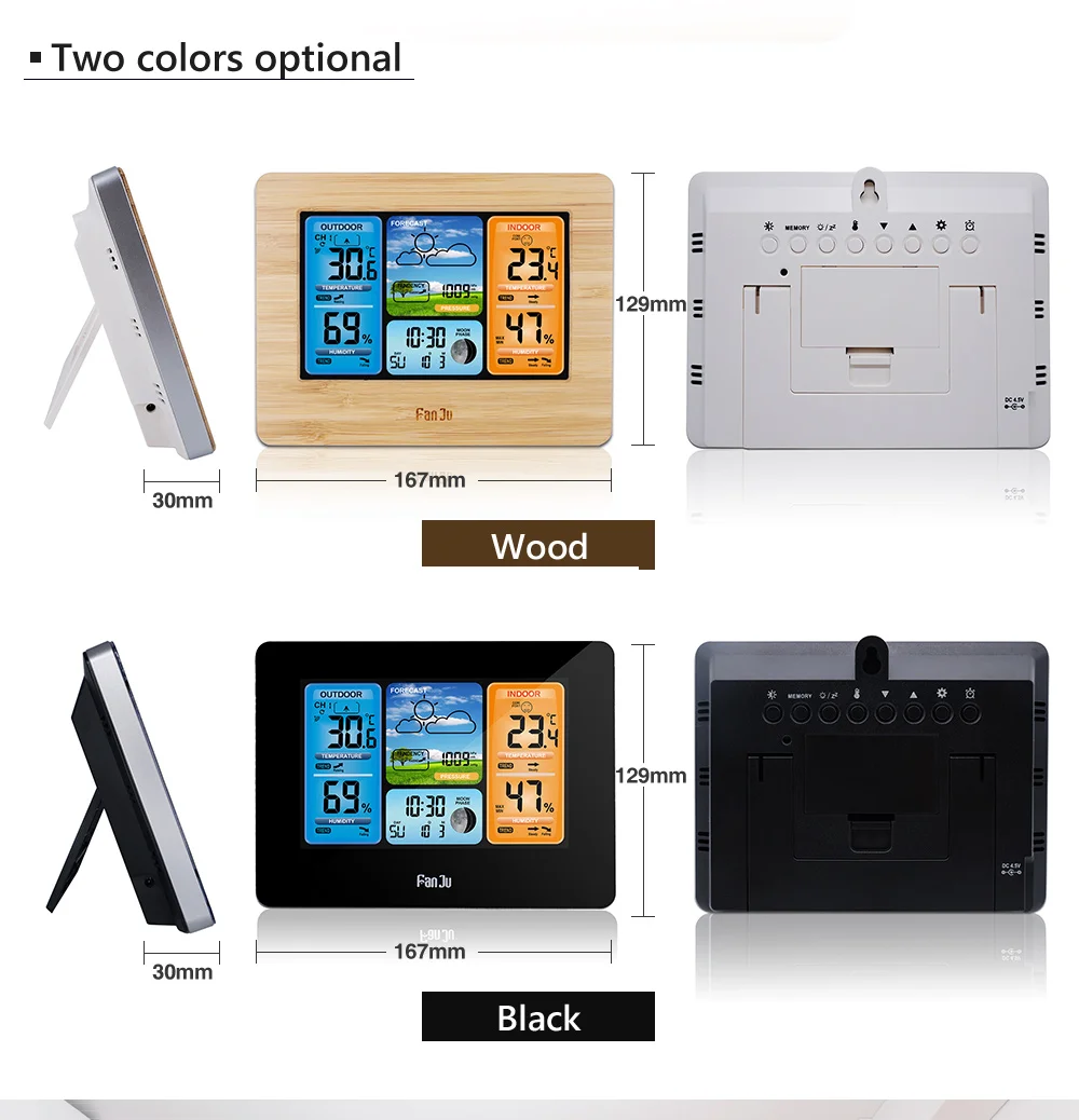 Fj3373 Тип Метеостанция цифровой термометр беспроводной датчик гигрометра погоды Температура Часы настенные настольные часы будильник