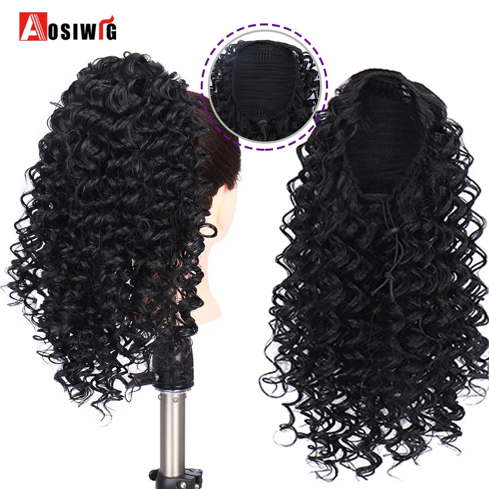 

AOSI 12'' Synthetic clip In Warp Ponytail Hair Extension Short Puff Afro Kinky Curly Drawstring Ponytail African American