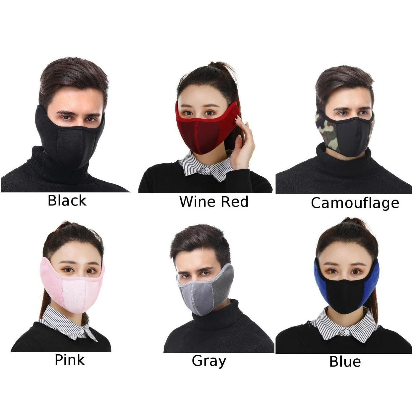 

Unisex Winter Earmuffs Warm Riding Face Mask Dustproof Breathable Thicken Soft Adhesive tape design easy to wear adjust