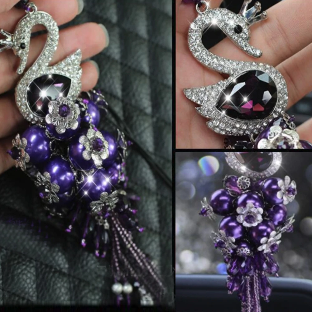  Car Hanging Ornament Inlaid Diamond Swan Pendant Crystal Swan Pendant Automobile Accessories Gifts 