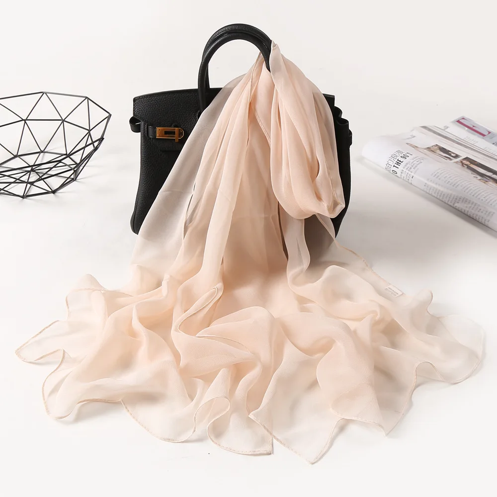 Chiffon Scarves Spring Summer Silk Scarf Fashion Women Solid Color Long Soft Wrap Bandana Muslim Shawl Beach Sunscreen Hijab 4