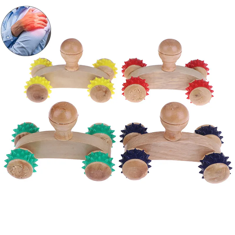 1Pc 4 Solid Wooden Roller Massager Relaxing Hand Foot Head Body Face Massage Tool Reflexology Foot Massage Random New