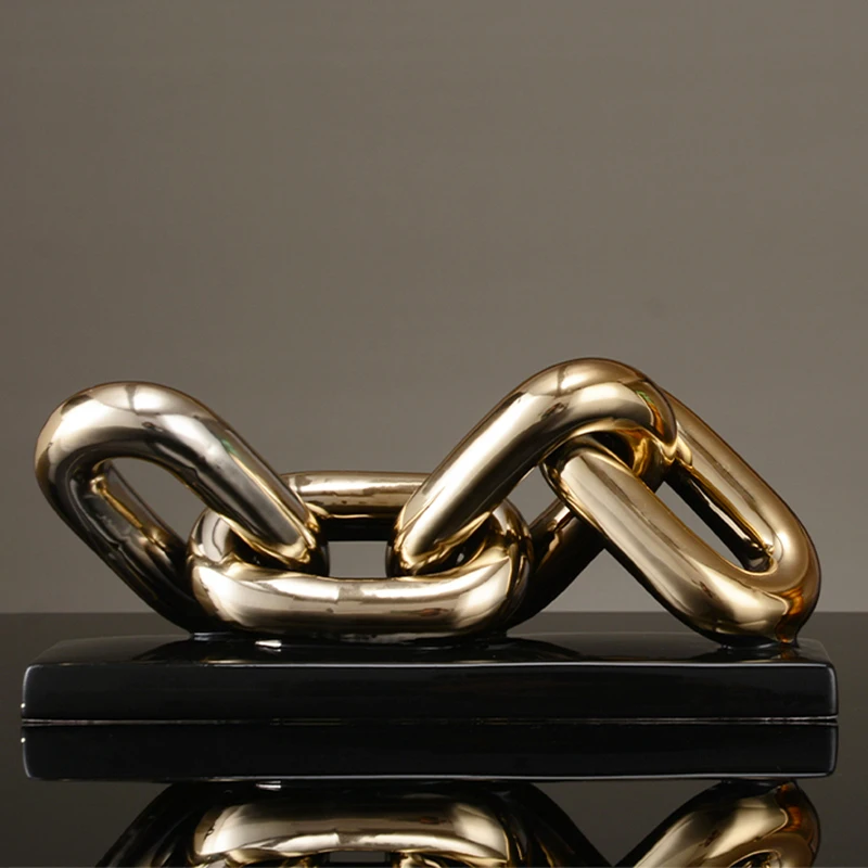 

golden chain sculpture decorations office study desktop ceramic crafts Figurines Ring Chain Porcelain Home decor