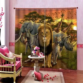 

Custom Animal birds in the sunset window curtains for living room bedroom Blackout curtains lion kids Window Drapes Sets