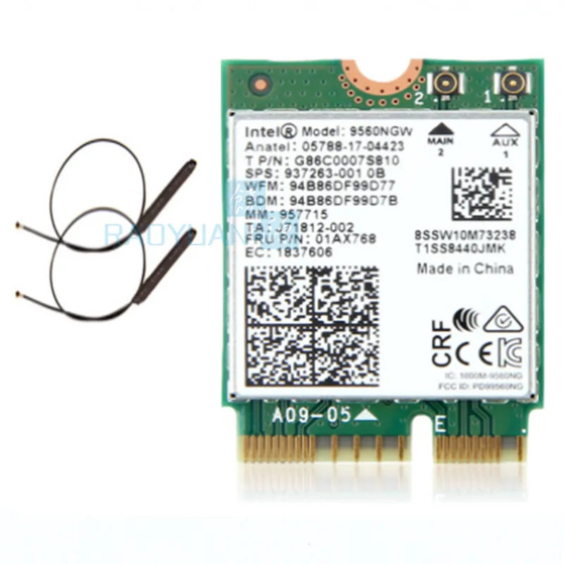 Wifi Card For Intel Dual Band AC 9560 9560NGW 9560AC MM:957715 1.73Gbps NGFF Key E Wifi Card 80211ac BT5.0 for Windows 10