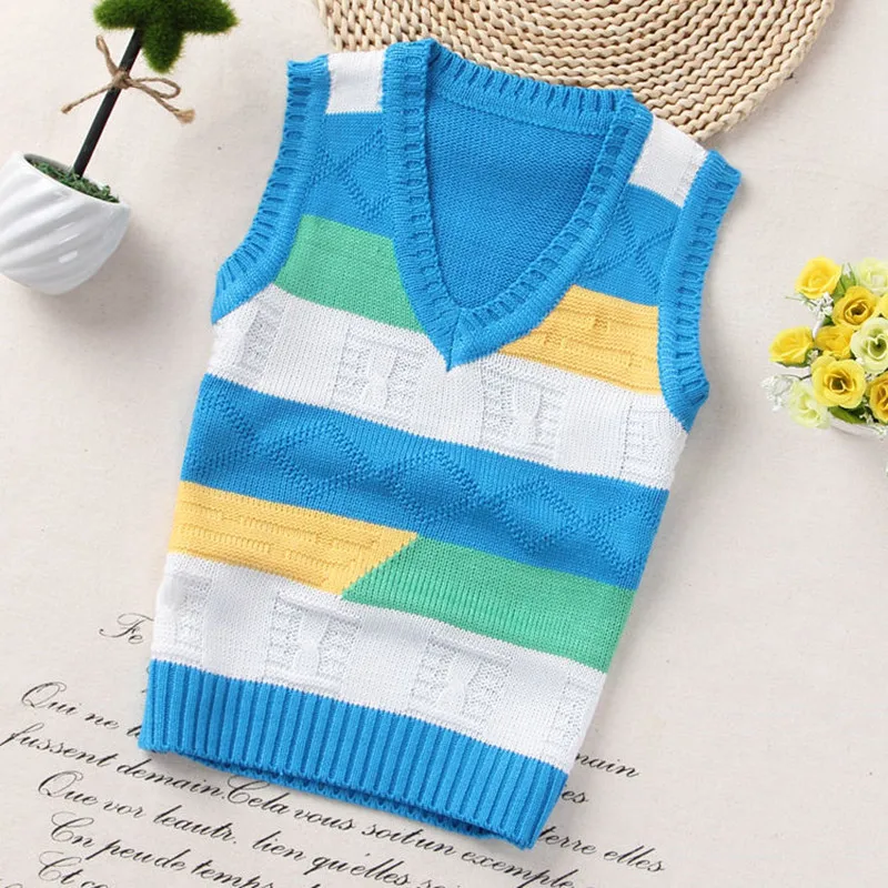 Autumn Children Vest Boys Pullover V-neck Waistcoat Girls Kids Knitted School Uniform Winter Baby Clothes Sleeveless Sweaters