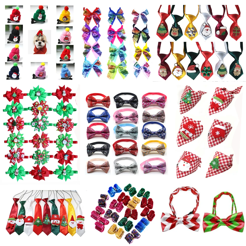 

50pcs Pet Dog Accessories Christmas Pet Dog Hair Accessories Dog Bowtie/Bandana Xmas Party Pet Dog Cat Grooming Products