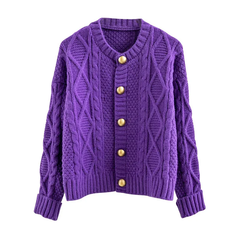 

Short purple sweater cardigan women loose thickened autumn and winter sweater woolen coat