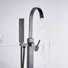 Standing Bathtub Faucet Tub Filler Bathroom Floor Mount Black Bronze Bathtub Mixer Tap Single Handle Faucet Tap Bathroom Tub 6
