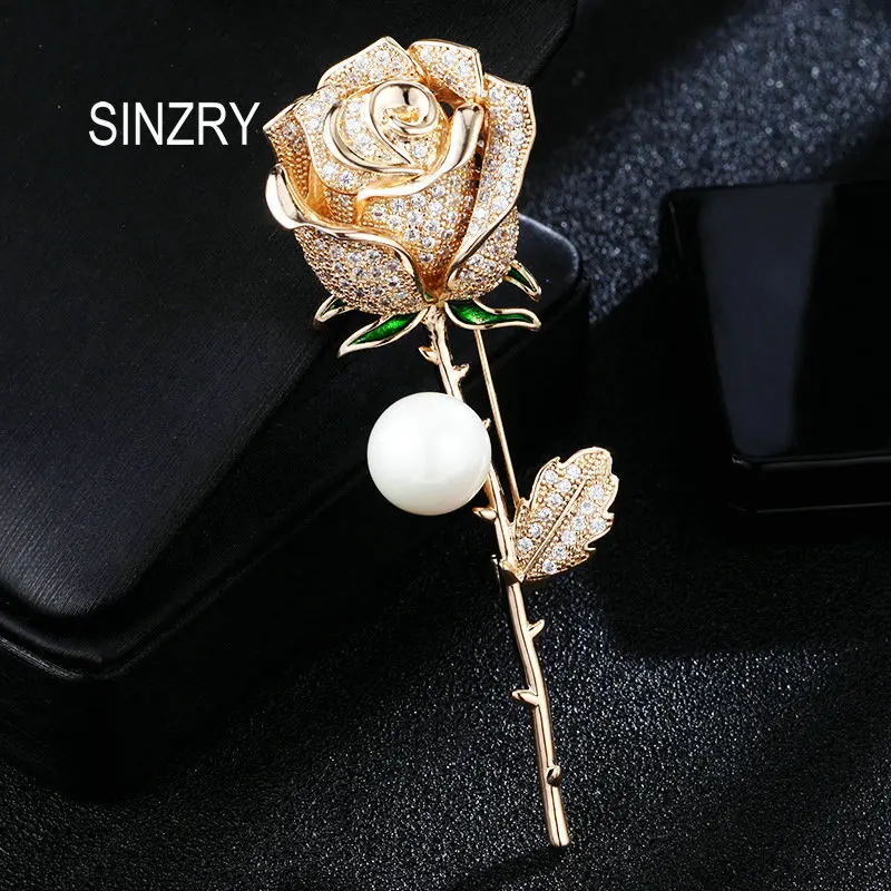 

SINZRY New cubic zirconia micro paved gold color rose flower suit brooch pin dazzling creative lady scarf buckle