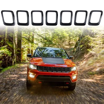 

7pcs Front Grille Cover Grill Ring Inserts Frame Trims Kit for -2019 Jeep Compass Car Accessories