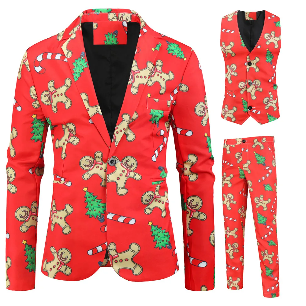 

2019 Spring And Autumn New Style Hot Selling Europe And America Men's Digital Christmas Style Printed Leisure Suit Three-piece S