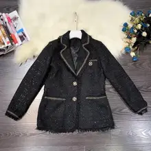 Европейская и американская женская одежда зима стиль костюм с длинными рукавами воротник однобортное модное твидовое пальто