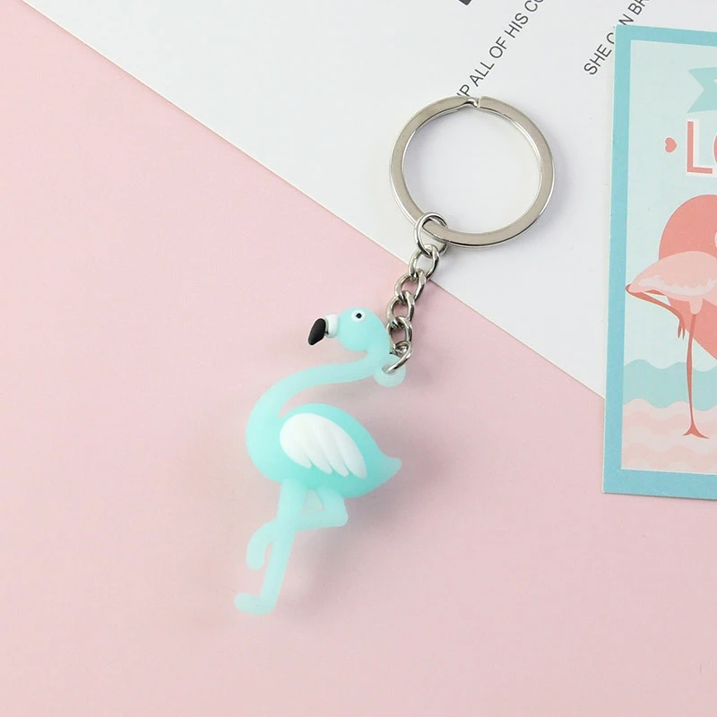 20PCS Cute Girl Tiny Silicone Flamingo Keychain Women Rubber Bird Couple Key Chain On Bag Car Trinket Jewelry Wedding Party Gift